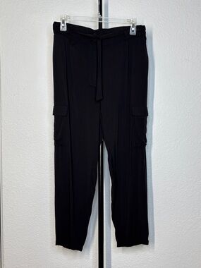 Kids Black Cargo Dress Pants with Tie Waist Elastic Back Pull-On Large